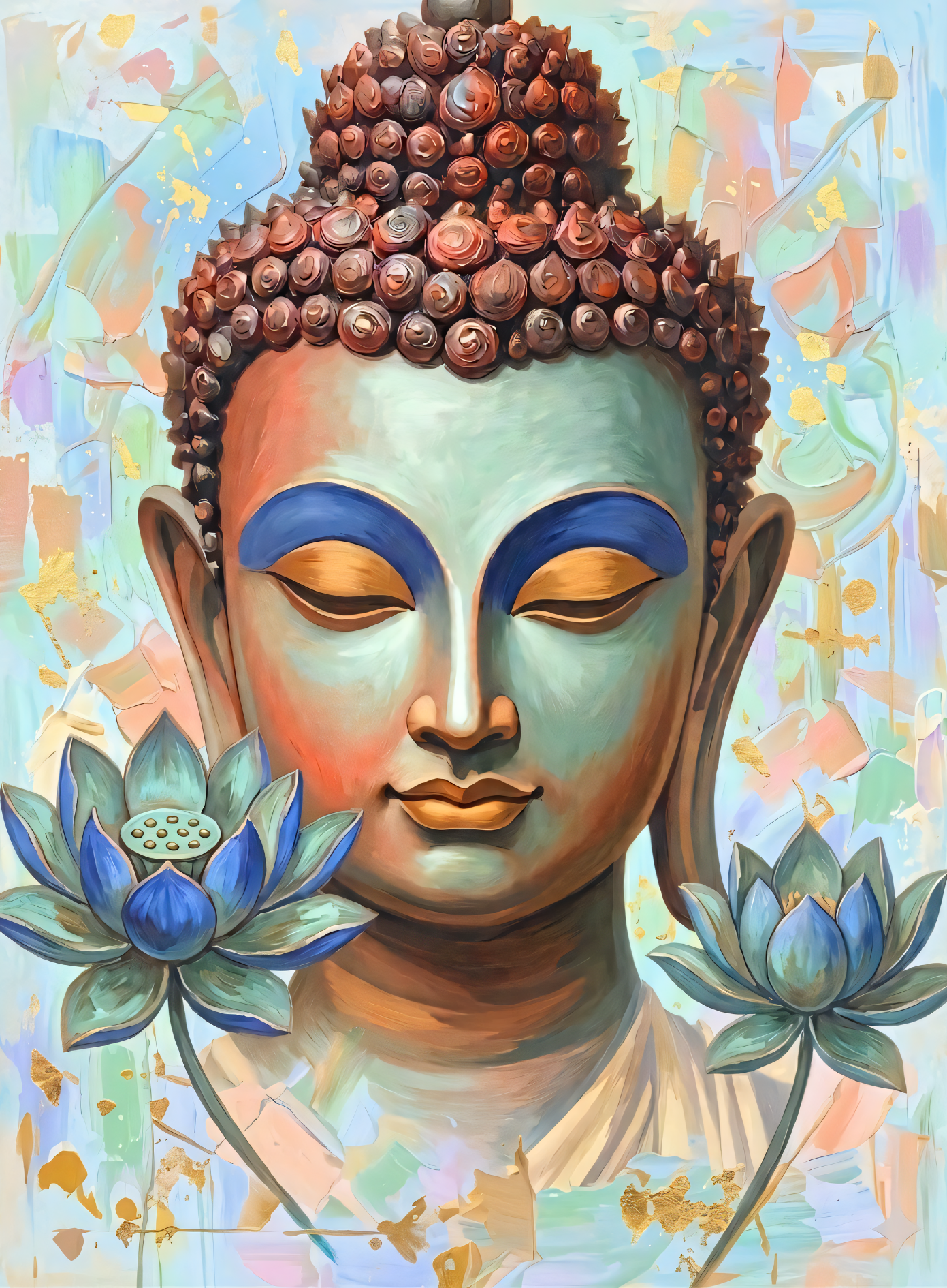 Cobalt Lotus Serenity: Premium Textured Expressionist Buddha Canvas Print