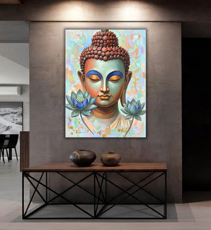 Cobalt Lotus Serenity: Premium Textured Expressionist Buddha Canvas Print