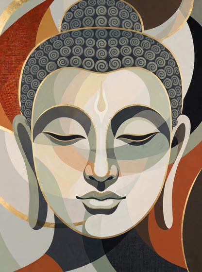 Serenity in Form: Minimalist Terracotta and Sage Buddha Face Wall Art