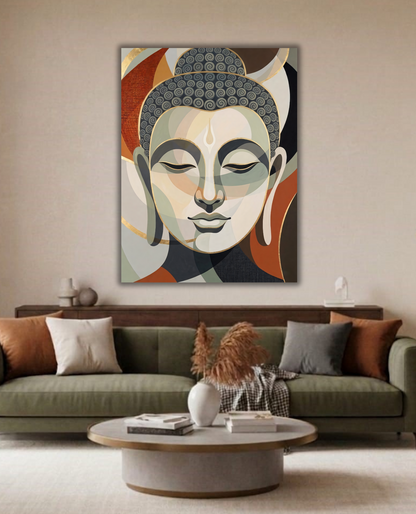 Serenity in Form: Minimalist Terracotta and Sage Buddha Face Wall Art