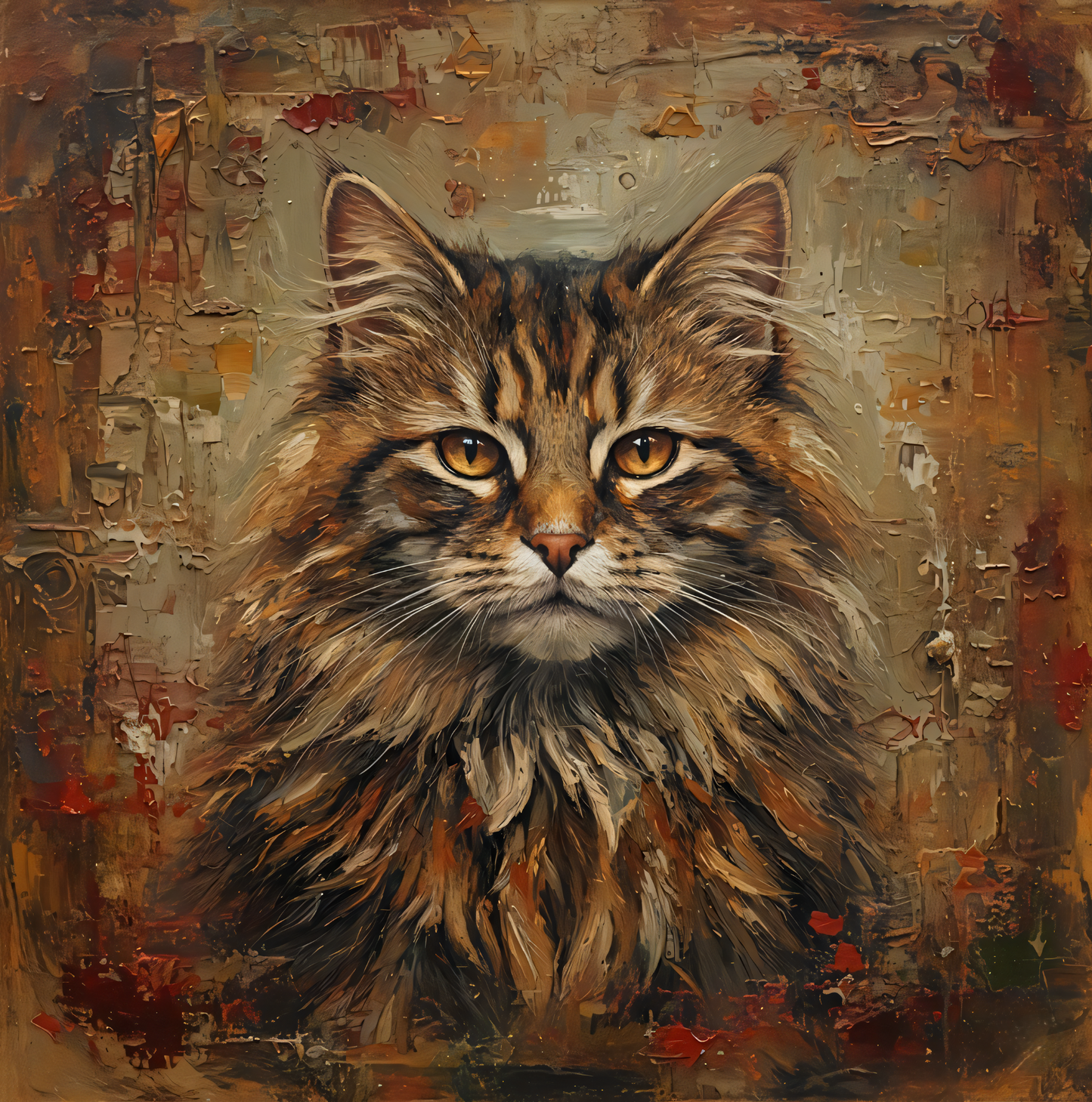 Regal Tabby: Expressionist Long-Haired Cat Canvas Art Print