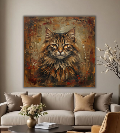 Regal Tabby: Expressionist Long-Haired Cat Canvas Art Print