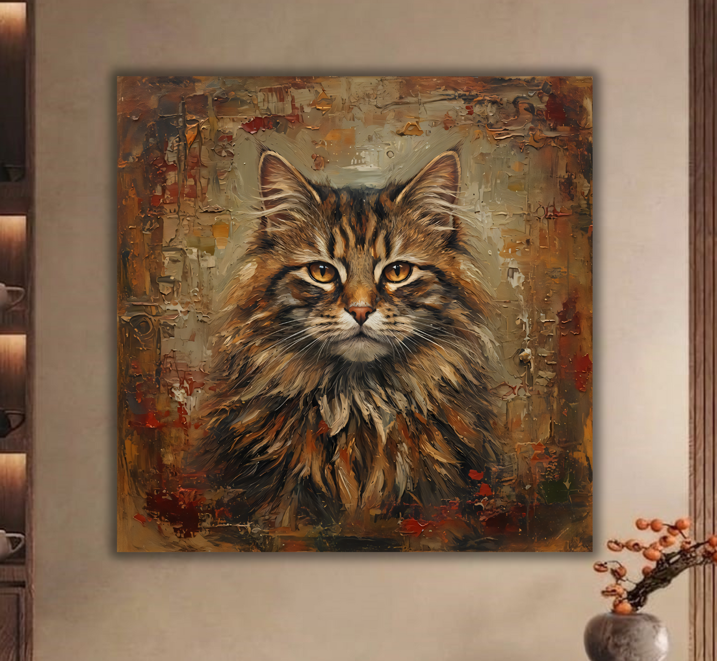Regal Tabby: Expressionist Long-Haired Cat Canvas Art Print