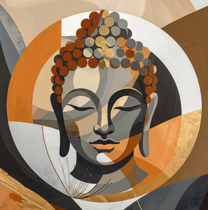 Zen Convergence: Minimalist Terracotta and Charcoal Buddha Face Wall Art