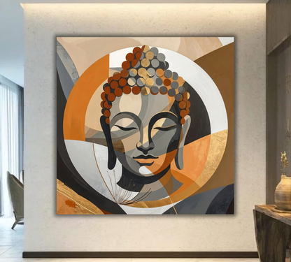 Zen Convergence: Minimalist Terracotta and Charcoal Buddha Face Wall Art