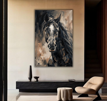 Midnight Gallop: Modern Expressionist Stallion Portrait Wall Art
