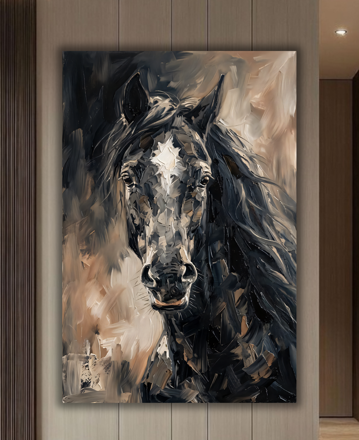Midnight Gallop: Modern Expressionist Stallion Portrait Wall Art
