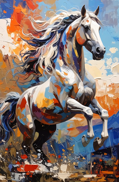 Unbridled Spirit: Vibrant Expressionist Rearing Horse Canvas Art Print