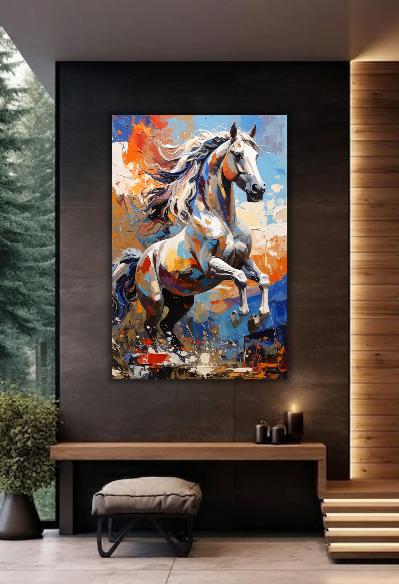 Unbridled Spirit: Vibrant Expressionist Rearing Horse Canvas Art Print