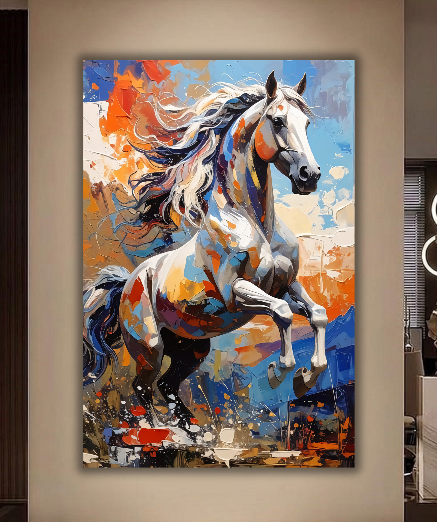 Unbridled Spirit: Vibrant Expressionist Rearing Horse Canvas Art Print