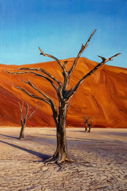 Silent Desert: Impressionist Deadvlei Namibia Dunes Canvas Art Print