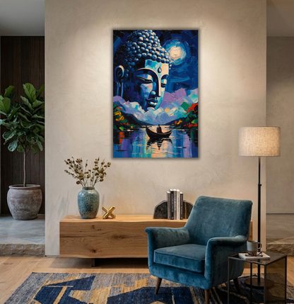 Starry Pilgrimage: Post-Impressionist Night Sky Buddha Wall Art