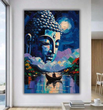 Starry Pilgrimage: Post-Impressionist Night Sky Buddha Wall Art