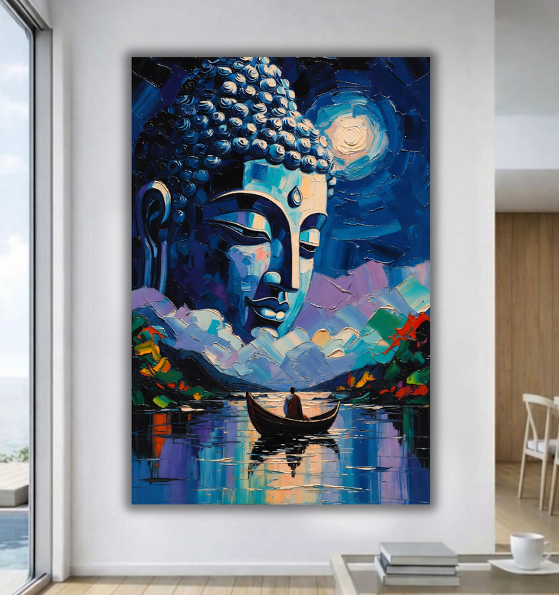 Starry Pilgrimage: Post-Impressionist Night Sky Buddha Wall Art