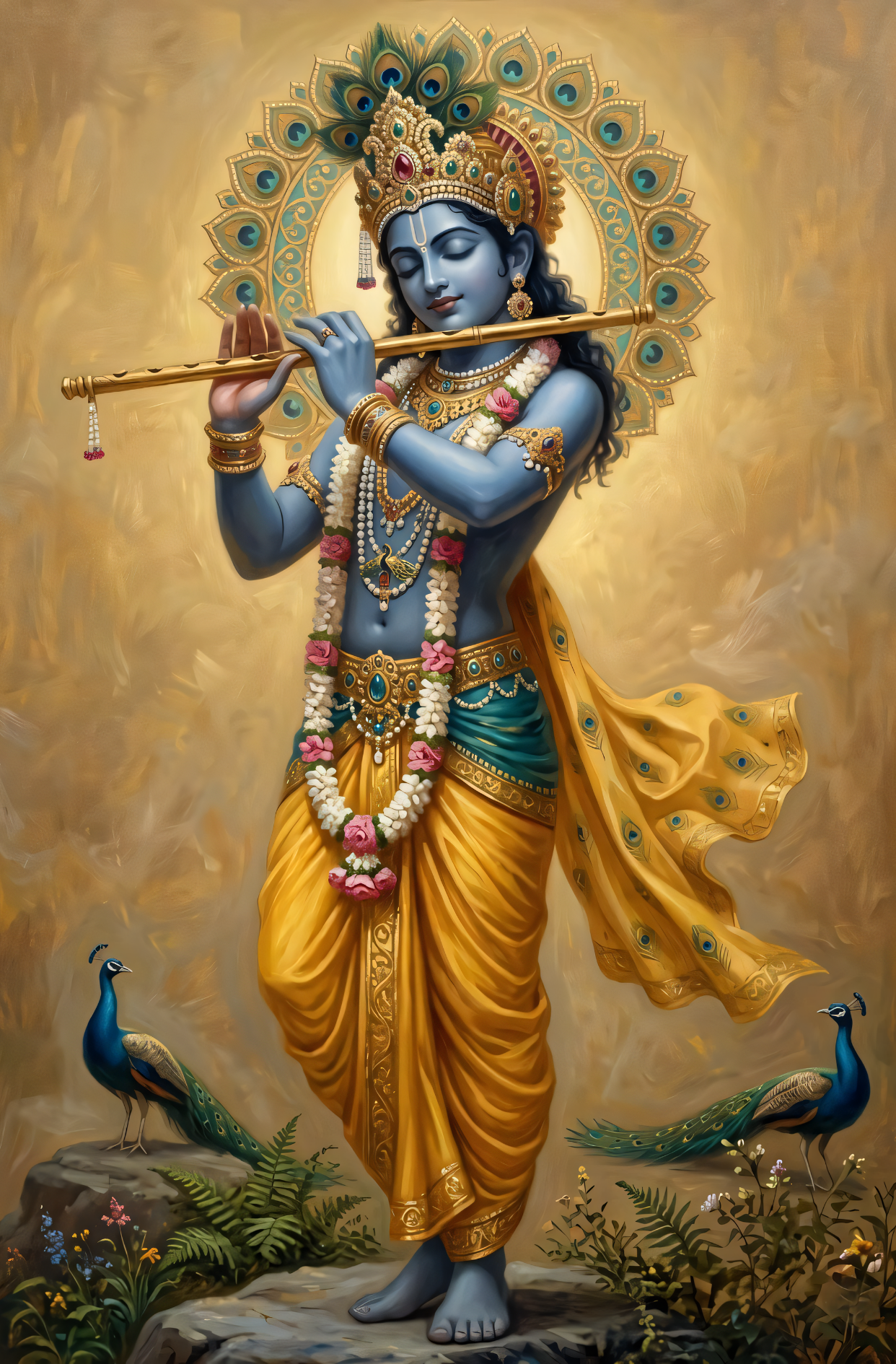 Golden Aura Krishna: Classical Indian Heritage Devotional Wall Art