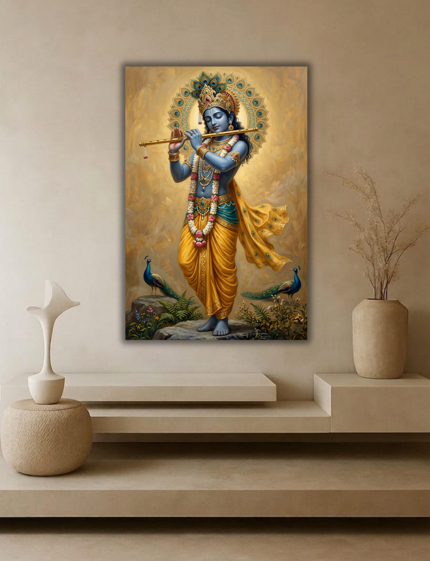 Golden Aura Krishna: Classical Indian Heritage Devotional Wall Art