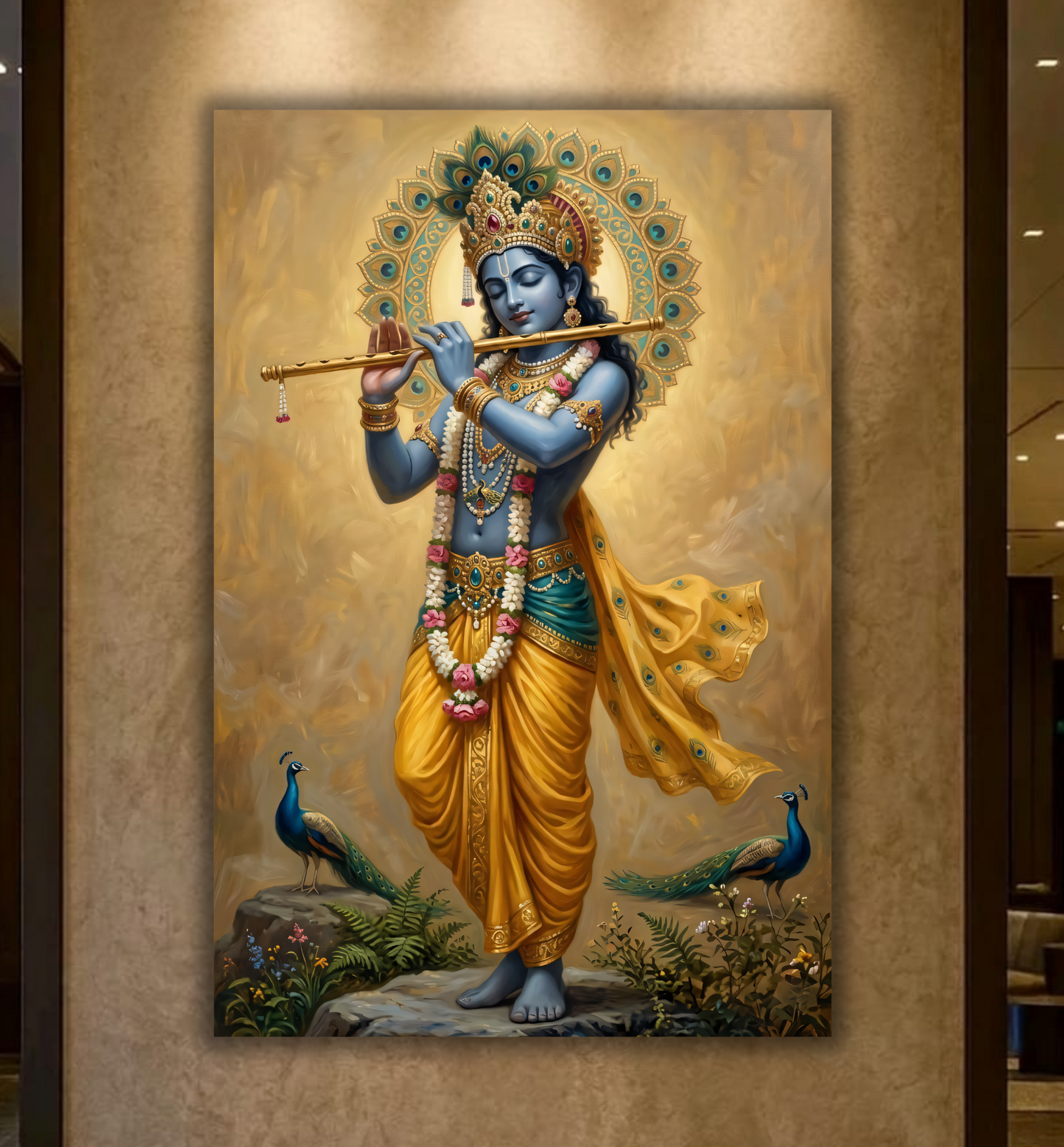 Golden Aura Krishna: Classical Indian Heritage Devotional Wall Art