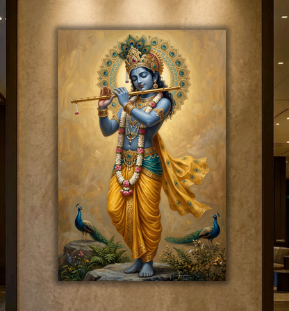 Golden Aura Krishna: Classical Indian Heritage Devotional Wall Art