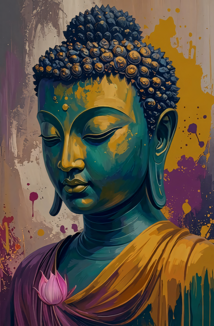 Transcendent Bloom: Palette Knife Buddha with Lotus Canvas Print