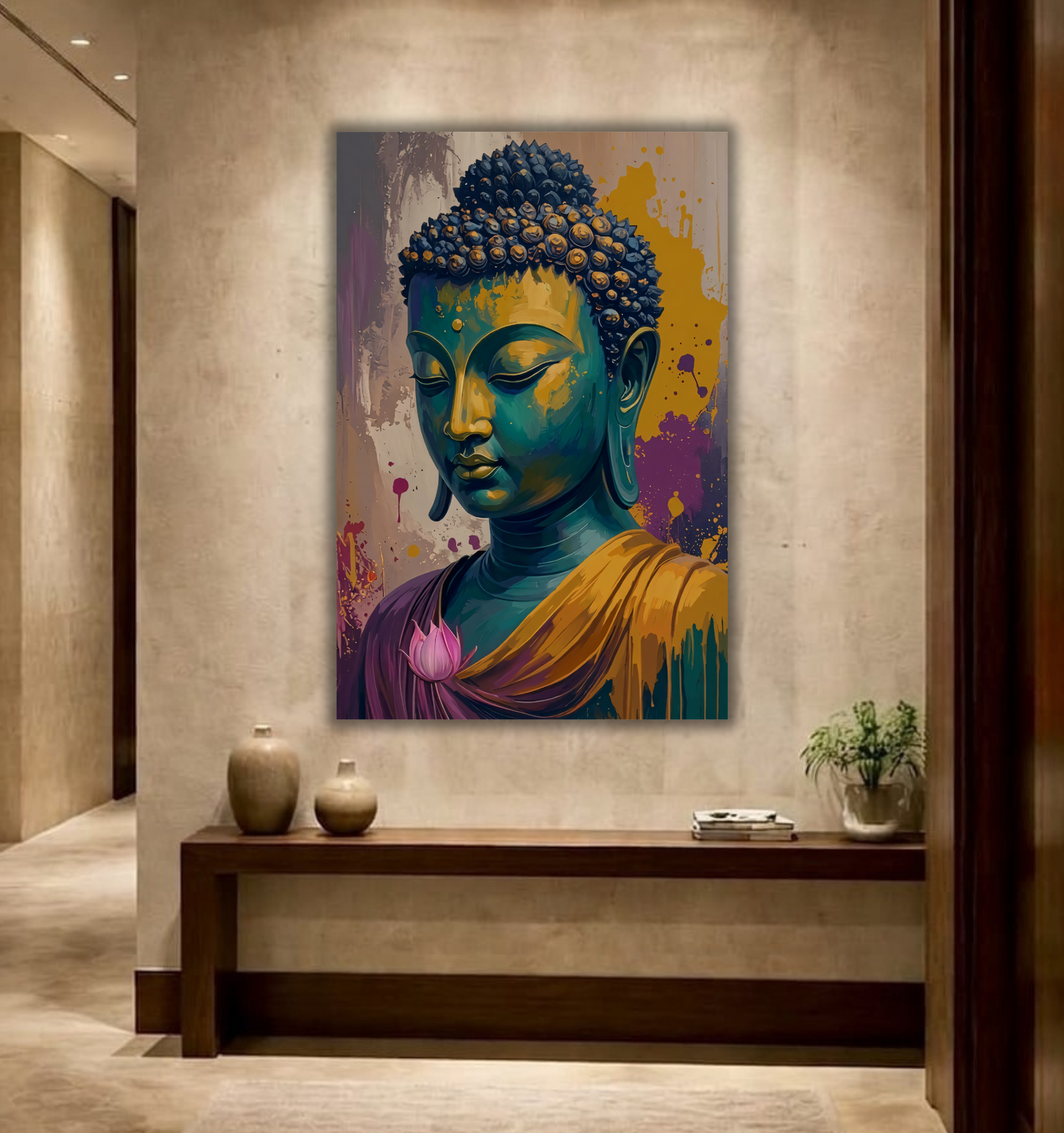 Transcendent Bloom: Palette Knife Buddha with Lotus Canvas Print