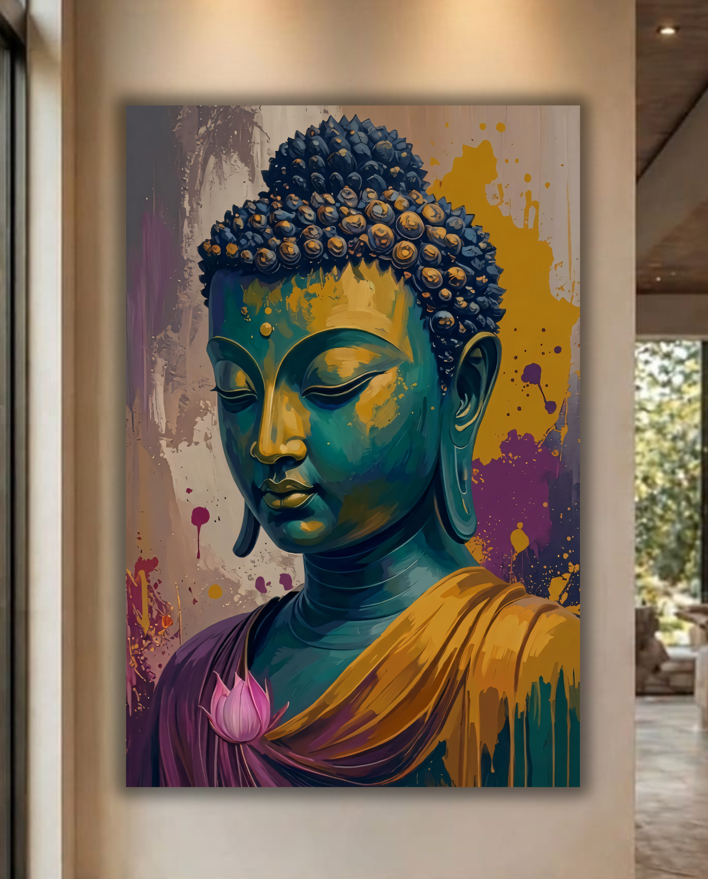 Transcendent Bloom: Palette Knife Buddha with Lotus Canvas Print