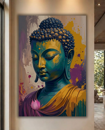 Transcendent Bloom: Palette Knife Buddha with Lotus Canvas Print