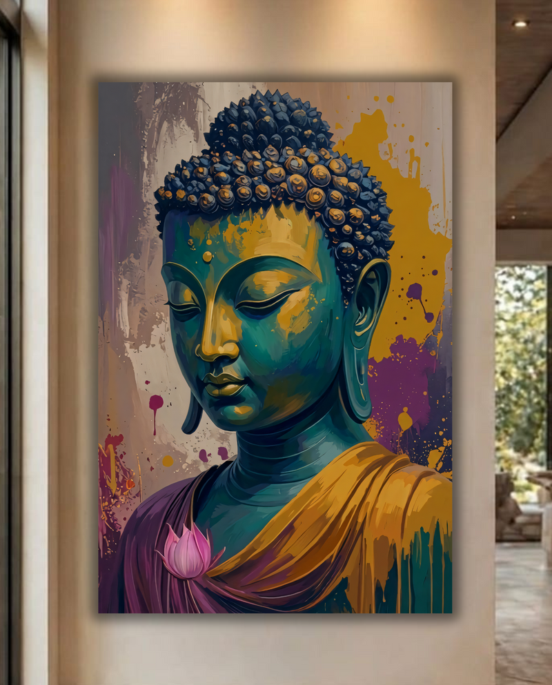 Transcendent Bloom: Palette Knife Buddha with Lotus Canvas Print