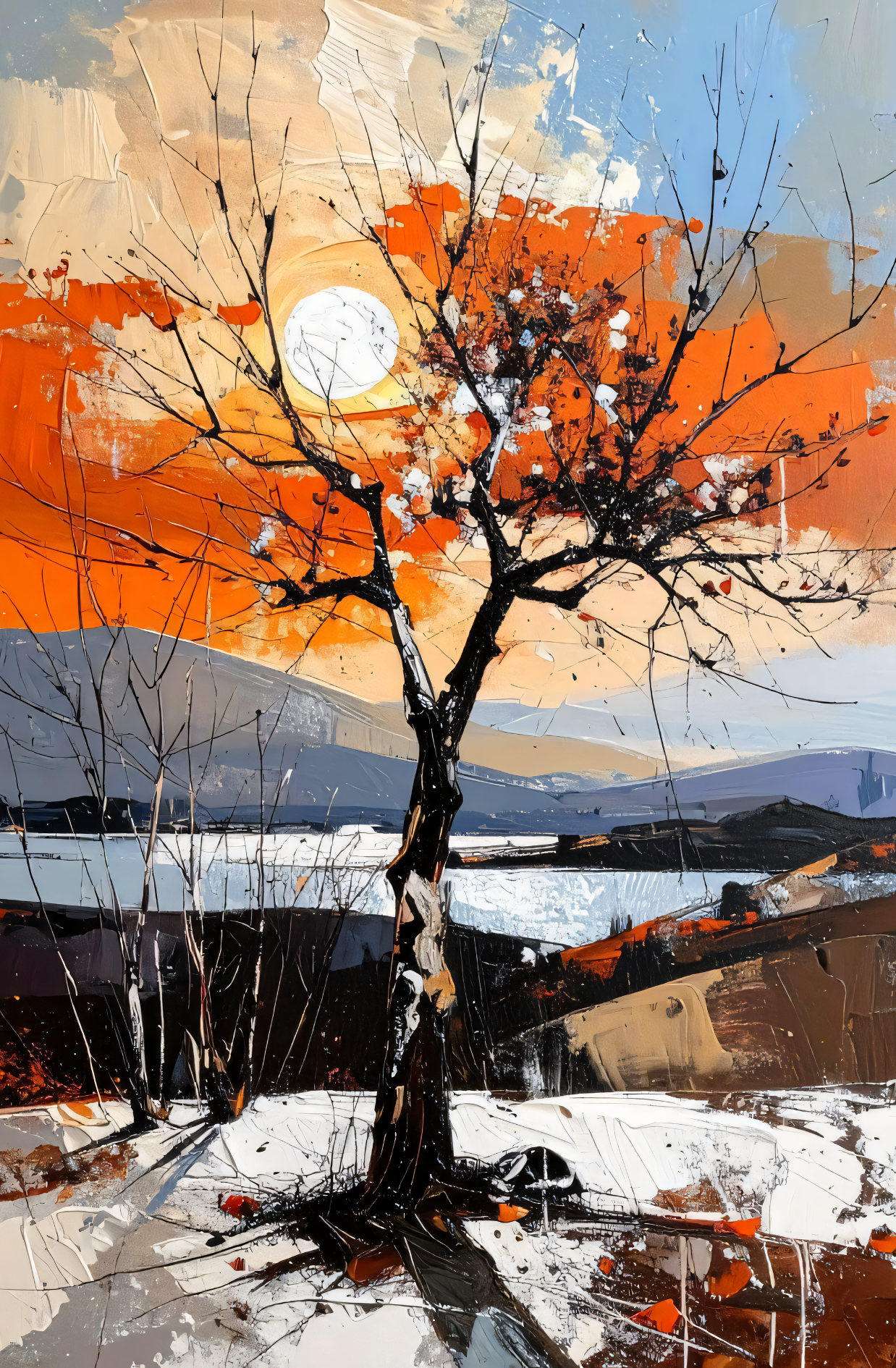 Autumn Solitude: Expressionist Landscape Canvas Art Print