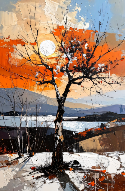 Autumn Solitude: Expressionist Landscape Canvas Art Print
