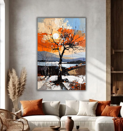 Autumn Solitude: Expressionist Landscape Canvas Art Print