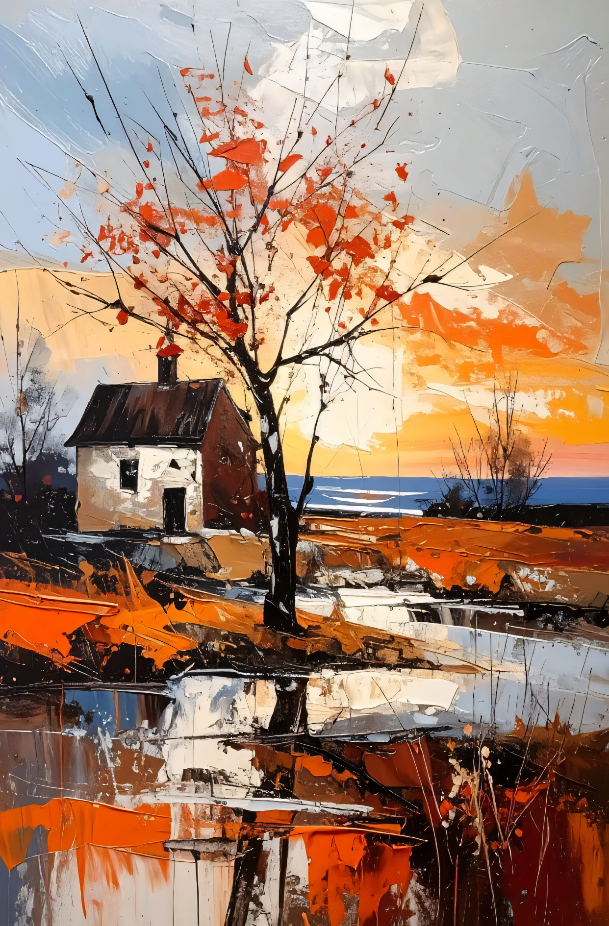 Autumn Solitude: Expressionist Landscape Canvas Art Print
