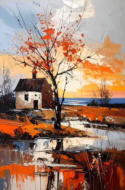Autumn Solitude: Expressionist Landscape Canvas Art Print