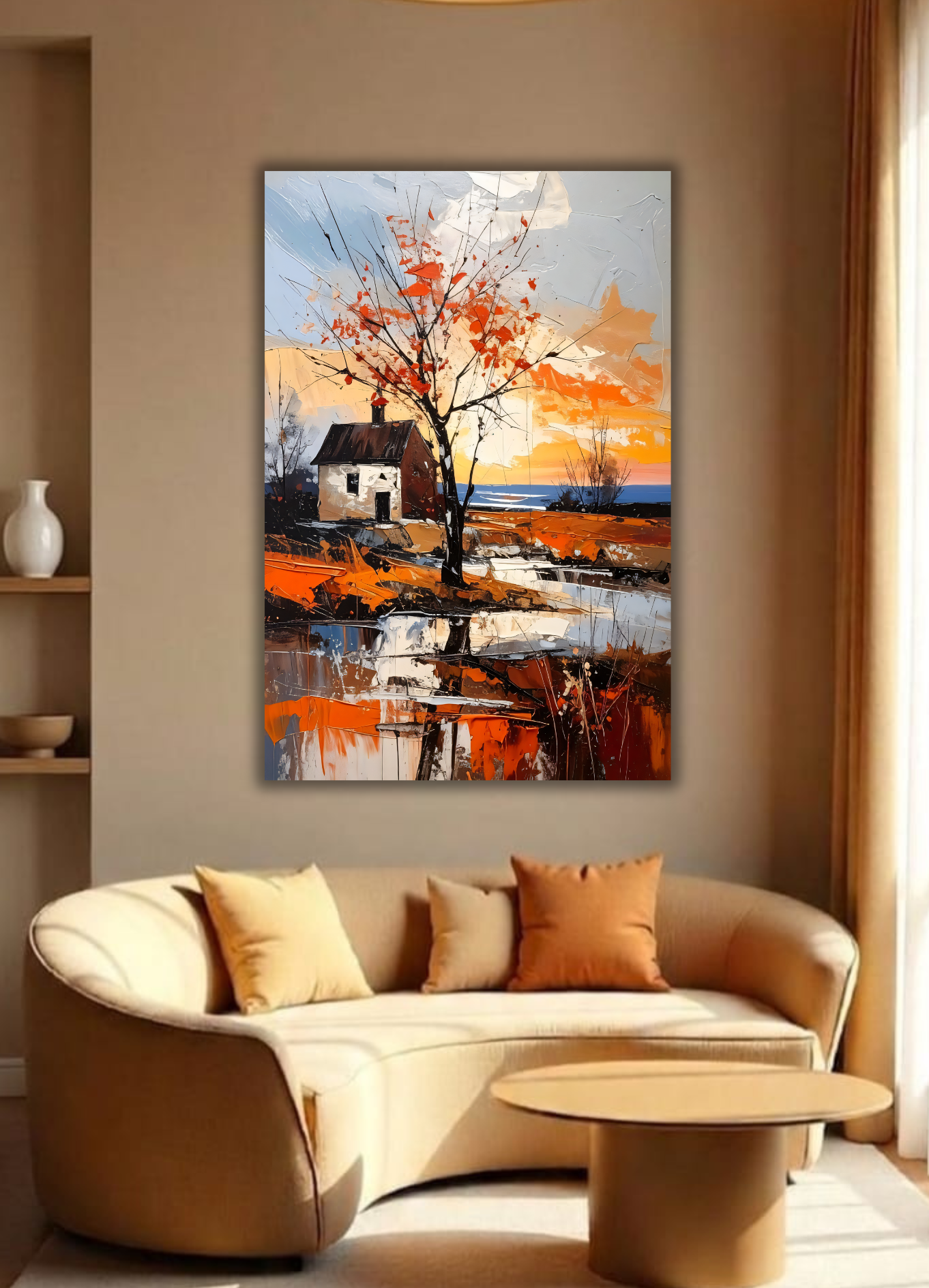 Autumn Solitude: Expressionist Landscape Canvas Art Print