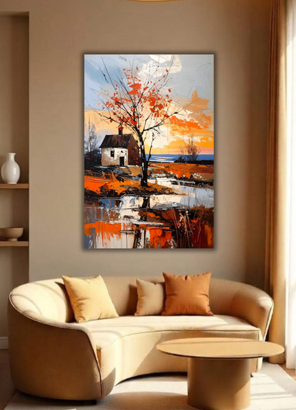 Autumn Solitude: Expressionist Landscape Canvas Art Print