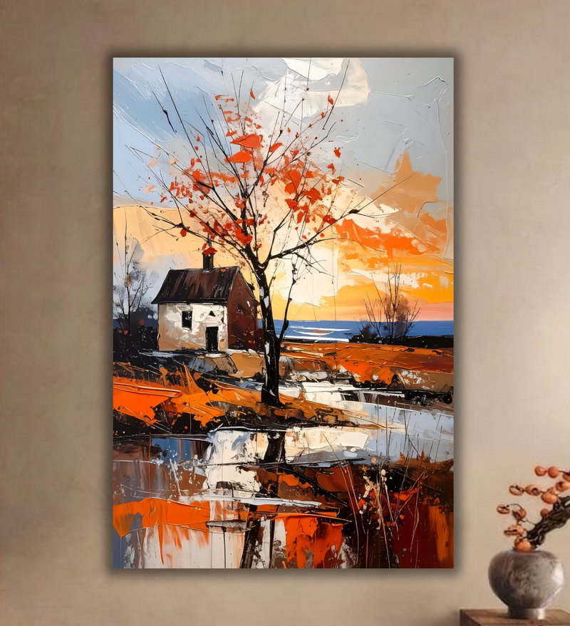 Autumn Solitude: Expressionist Landscape Canvas Art Print
