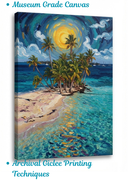 Tropical Starry Night: Van Gogh-Inspired Island Canvas Art Print