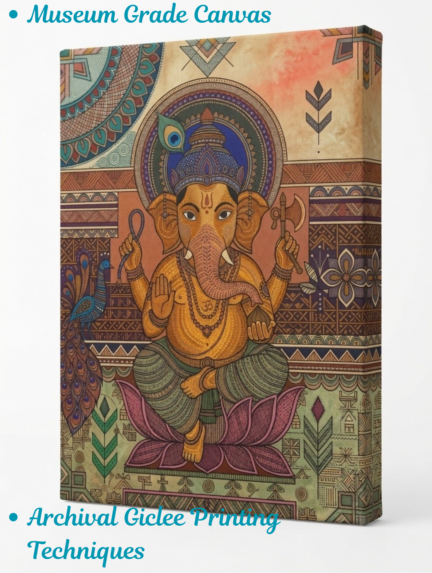 Sacred Beginnings: Gond-Inspired Detailed Lord Ganesha Canvas Art Print
