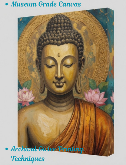 Luminous Awakening: Textured Gold and Teal Buddha Canvas Art Print