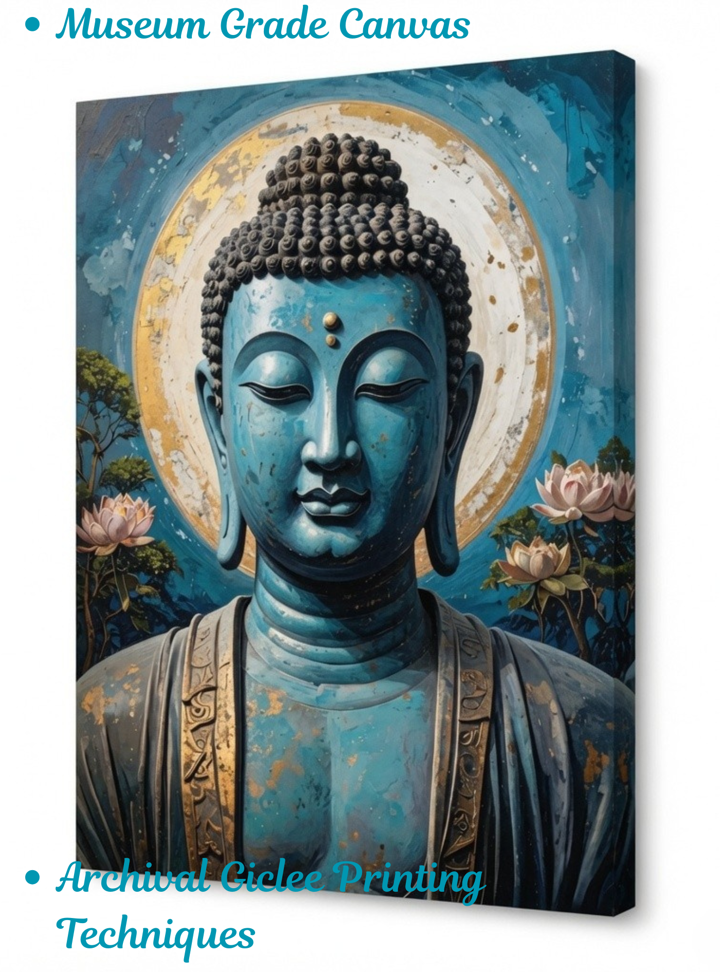 Celestial Turquoise: Textured Teal and Gold Buddha Canvas Art Print