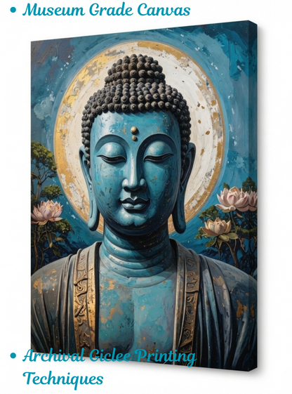 Celestial Turquoise: Textured Teal and Gold Buddha Canvas Art Print