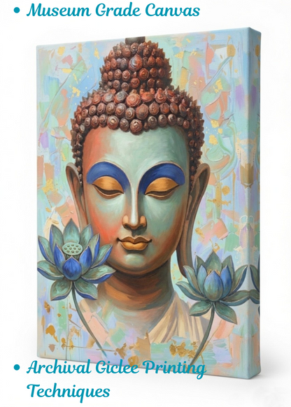 Cobalt Lotus Serenity: Premium Textured Expressionist Buddha Canvas Print