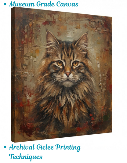 Regal Tabby: Expressionist Long-Haired Cat Canvas Art Print