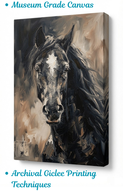 Midnight Gallop: Modern Expressionist Stallion Portrait Wall Art