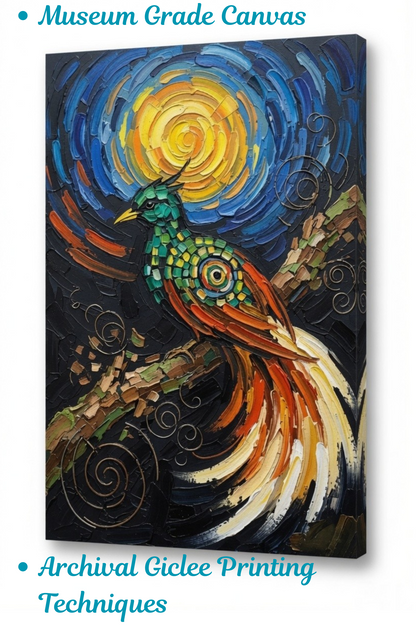 Starry Resplendence: Post-Impressionist Mosaic Bird Wall Art