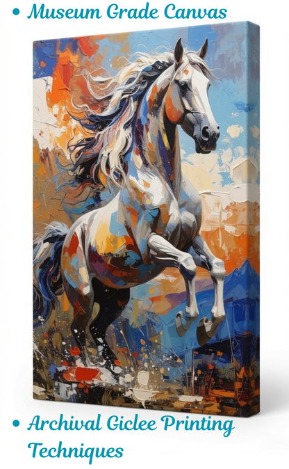 Unbridled Spirit: Vibrant Expressionist Rearing Horse Canvas Art Print