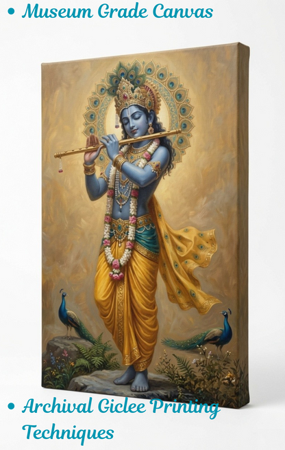 Golden Aura Krishna: Classical Indian Heritage Devotional Wall Art