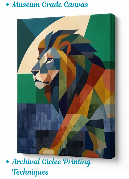 Geometric Apex: Modern Cubist Multi-Color Lion Canvas Art Print
