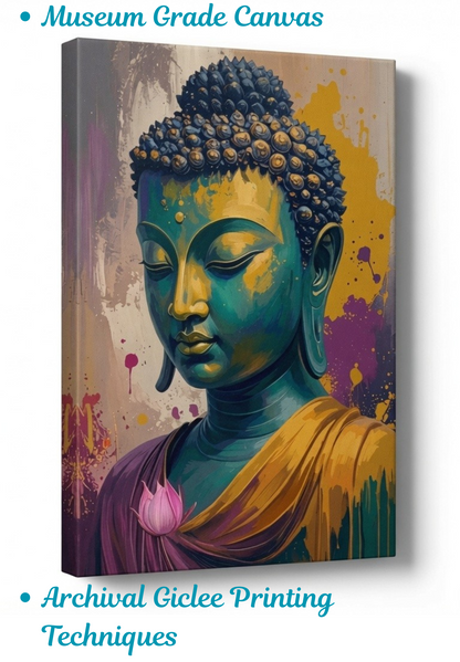 Transcendent Bloom: Palette Knife Buddha with Lotus Canvas Print