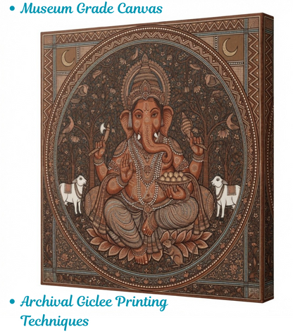 Sacred Mandala: Classical Terracotta and Ochre Ganesha Folklife Wall Art
