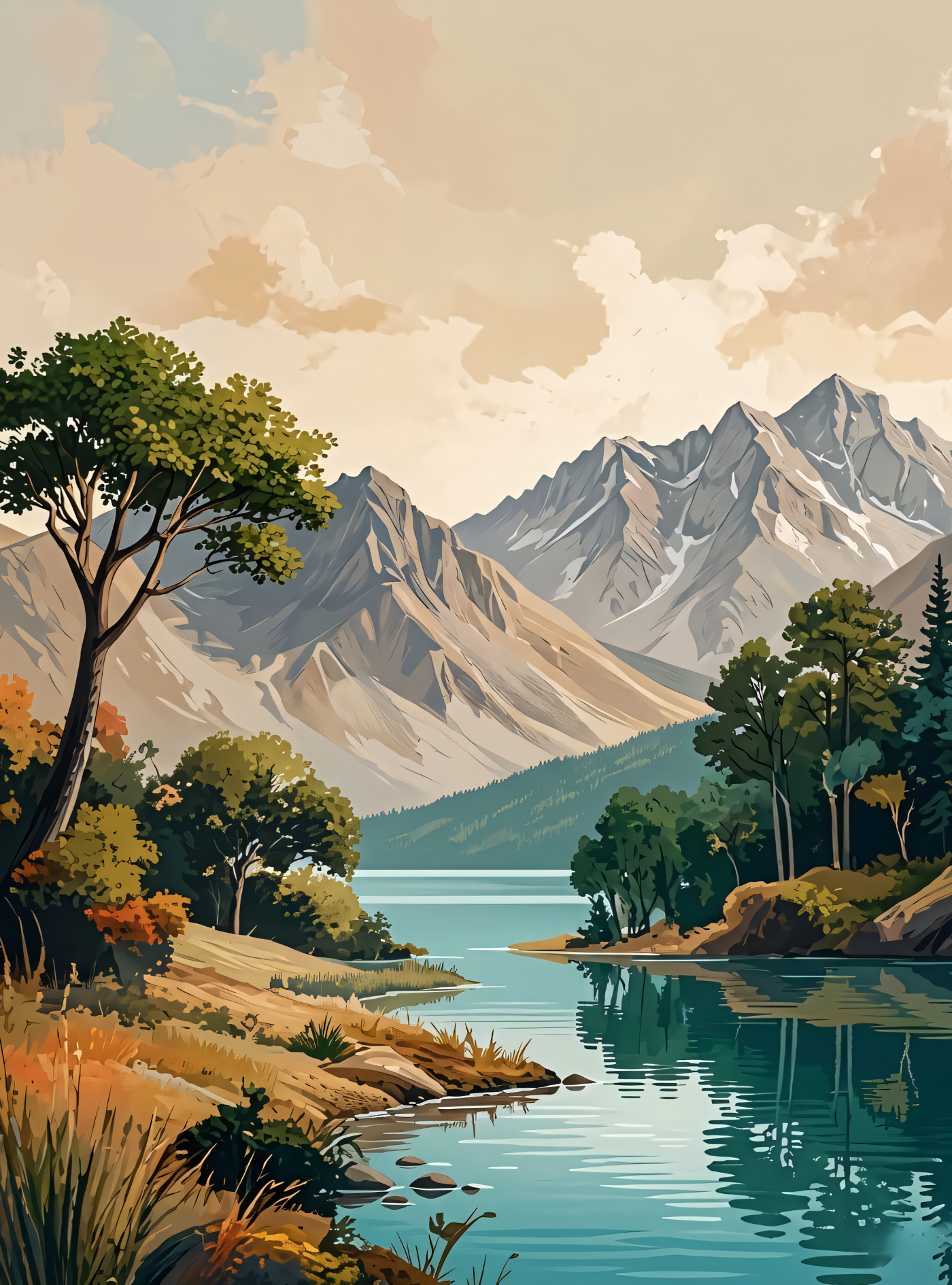 Serene Mountain Lake Canvas Wall Art - Alpine Landscape Print